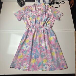 Vintage 80s Tanner Floral Midi Dress Pastel Abstract · Cottagecore Garden Party
